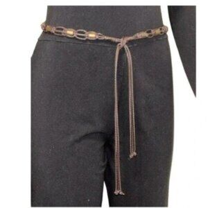 Boho Beaded Brown Thin Braided Rope Belt Size S/M